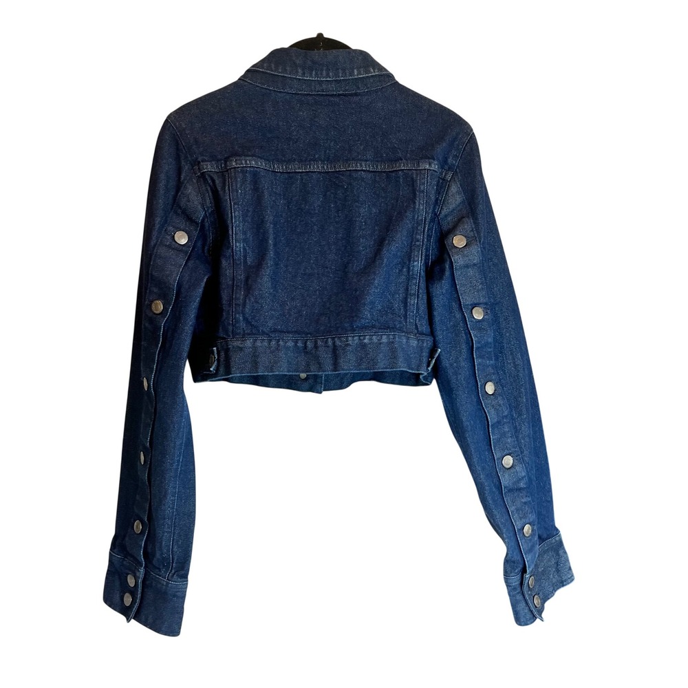 Susana Monaco Womens Cropped Denim Jacket Indigo Blue Snap Sleeve Size 6 - Picture 2 of 5